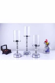 Kristal Taşlı Ayaklı Metal Şamdan Mumluk Kaliteli 3'lü Set --6010 - 1