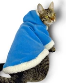 Blue Furry Kapşonlu Sweatshirt Ceket Kedi Süeteri Kıyafeti - 4