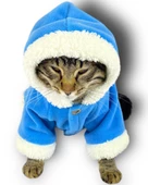 Blue Furry Kapşonlu Sweatshirt Ceket Kedi Süeteri Kıyafeti - 1