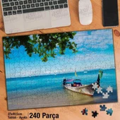 Asil Hobi Kayık - Ağaç Yaprakları - Deniz - Manzara Yapboz-Ayak Destekli Çerçeveli 240 Parça Puzzle - 1