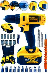 Lieber German 12 V 1.5Ah Lokma Setli Çift Metal Şanzuman Bakır Sargılı Motor Şarjlı Çift Akülü Vidalama Matkap - 1