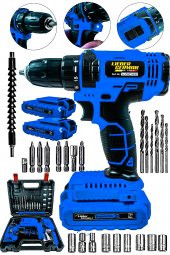 Lieber German 12 V 1.5Ah Lokma Setli Çift Metal Şanzuman Bakır Sargılı Motor Şarjlı Çift Akülü Vidalama Matkap - 1
