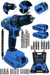Lieber German 12 V 1.5Ah Lokma Setli Çift Metal Şanzuman Bakır Sargılı Motor Şarjlı Çift Akülü Vidalama Matkap - 2