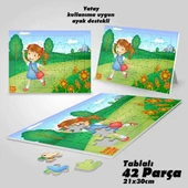 Asil Hobi Koşan Mutlu Küçük Kız Yapboz- Ayak Destekli Çerçeveli 42 Parça Puzzle - 1