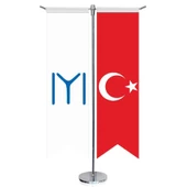 Beyaz Kayı Türk Boyu (IYI) Bayrağı ve Türkiye -Saten T direk 2li Masa Bayrağı - 1