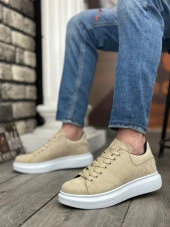 BA0547 BOA Kalın Yüksek Taban Krem Süet Bağcıklı Spor Erkek Ayakkabı - 2