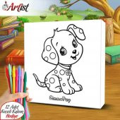 Çocuklar için Tatlı Köpek Cinna Kanvas Boyama Eğitim Tablosu 12li Kalem Hediye -25x25cm - 1