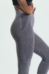 Gri Kalçası Büzgülü Push Up Kalça Şekillendirici Tayt Seamless Tayt - 7