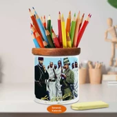 Kalpaklı Genç Mustafa Kemal Atatürk Ahşap Seramik Kalemlik-ata_344 - 2