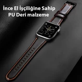 Polham Hermes Loop Deri Apple Watch 38-40-41MM Kordon Kayış, Ultra Hafif, Çelik Tokalı Kayış - 6