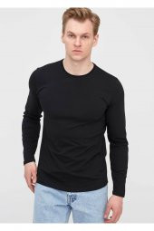 Erkek Siyah Bisiklet Yaka Battal Sweatshirt - 1