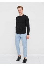 Erkek Siyah Bisiklet Yaka Battal Sweatshirt - 2