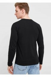Erkek Siyah Bisiklet Yaka Battal Sweatshirt - 3