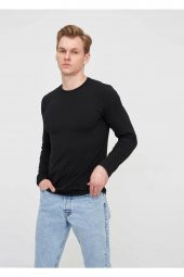 Erkek Siyah Bisiklet Yaka Battal Sweatshirt - 5