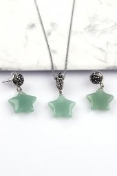 Aventurin Doğal Taş Kolye - Küpe 2li Set - 1