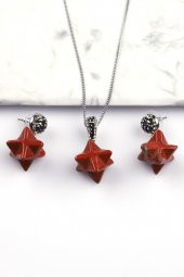 Red Jasper Doğal Taş Merkaba Kolye - Küpe 2li Set - 1