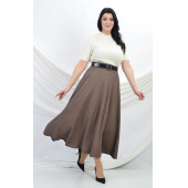 SORALLİNE KADIN KLOŞ ETEK 95 CM BOYUNDA BUKLET KUMAŞ 779 KAHVE - 3
