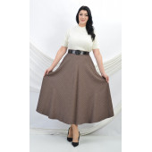 SORALLİNE KADIN KLOŞ ETEK 95 CM BOYUNDA BUKLET KUMAŞ 779 KAHVE - 4