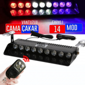 Kumandalı Polis Çakarı Cam İçi Vantuzlu 9 Led Kırmızı Mavi Beyaz Çakmaklık Girişli Ön Arka Cam - 1