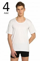 Erkek Beyaz 4lü Paket Bisiklet Yaka Fanila ELF568T0103CCM4 - 1
