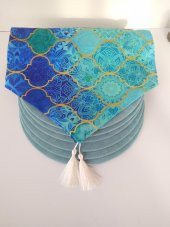 Ayşemce Mavi Kupa Desenli runner, 6 mint yeşili renk supla thumbnail 1