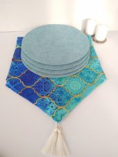 Ayşemce Mavi Kupa Desenli runner, 4 mint yeşili renk supla - 2