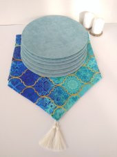 Ayşemce Mavi Kupa Desenli runner, 6 mint yeşili renk supla thumbnail 2