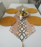 Ayşemce  Degrade Ottoman Osmanlı desenli runner & 4 hardal sarı supla, - 3