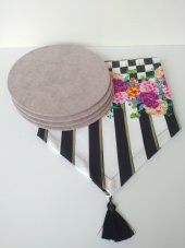 Ayşemce amerikan servis takım 4 krem renk supla, damalı ,(mackenzie çiçek desenli) runner. - 2