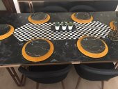 Ayşemce amerikan servis takım (damalı makkenzi desen baskılı runner) 6 sarı supla - 2