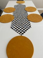 Ayşemce amerikan servis takım (damalı makkenzi desen baskılı runner) 6 sarı supla - 4