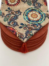 Ayşemce amerikan servis takım çuval zemin etnik mandala desenli runner ,6 kremit renk supla - 1