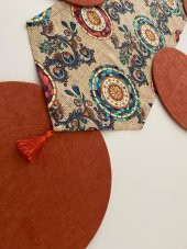 Ayşemce amerikan servis takım çuval zemin etnik mandala desenli runner ,6 kremit renk supla - 2