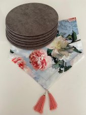 Ayşemce amerikan servis takım (şakayık çiçek desenli runner 6 gri supla) thumbnail 1