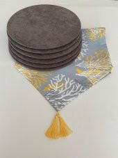 Ayşemce amerikan servis takım,sarı mercan desenli runner (6 koyu gri supla) thumbnail 1