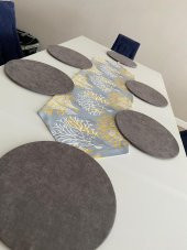 Ayşemce amerikan servis takım,sarı mercan desenli runner (6 koyu gri supla) thumbnail 2