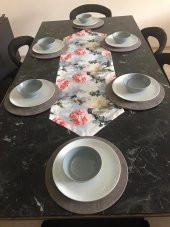 Ayşemce amerikan servis takım (şakayık çiçek desenli runner 6 gri supla) thumbnail 3