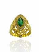 8 Ayar Mekik Zümrüt Taş Maraş Kalemkar İşleme Altın Yüzük thumbnail 1