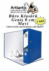 Büro Klasörü Mavi Geniş 1 Adet Plastik Geniş Mavi Klasör Halkalı Paslanmaz Çelik Klipsli1 Adet - 1