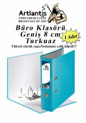 Büro Klasörü Turkuaz Geniş 1 Adet Plastik Geniş Turkuaz Klasör Halkalı Paslanmaz Çelik Klipsli 1 Adet - 1