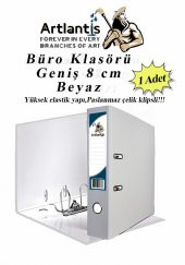 Büro Klasörü Beyaz Geniş 1 Adet Plastik Geniş Beyaz Klasör Halkalı Paslanmaz Çelik Klipsli 1 Adet - 1