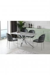 Erezoğulları Mobilya Polo Çapraz High Gloss Yemek Masa Sandalye Takımı 90x180cm - 1