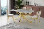 Erezoğulları Mobilya Polo Çapraz High Gloss Gold Yemek Masa Sandalye Takımı 90x160cm - 1