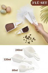 Flosoft 3’lü Ölçü Kabı Seti, Un Şeker Mama Kakao Bakliyat Deterjan Ölçü Kaşığı 3 Boy (60ml,120ml,240ml) - 1