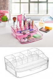 Flosoft Çekmeceli Makyaj Organizeri, Makyaj Kozmetik Fırça Düzenleme Kutusu Şeffaf thumbnail 1