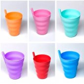 6 Adet Renkli Pipetli Plastik Bardak Pipetli Bardak  Pipet Bardak - 1