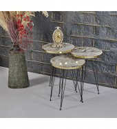 RUPON HOME 3 lü Zigon Orta Sehpa Takımı-Gri Mermer Desenli Gold - 3