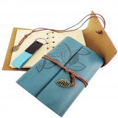 Ahşap Kutulu Mavi Deri Defter ve Anahtarlık Set - 2