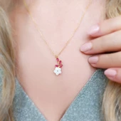 Vaoov 925 Ayar Gümüş Taşlı Sedef Çiçekli Kolye thumbnail 4