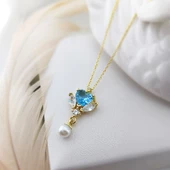 Vaoov 925 Ayar Gümüş Mavi Kalp Taşlı Kolye thumbnail 1